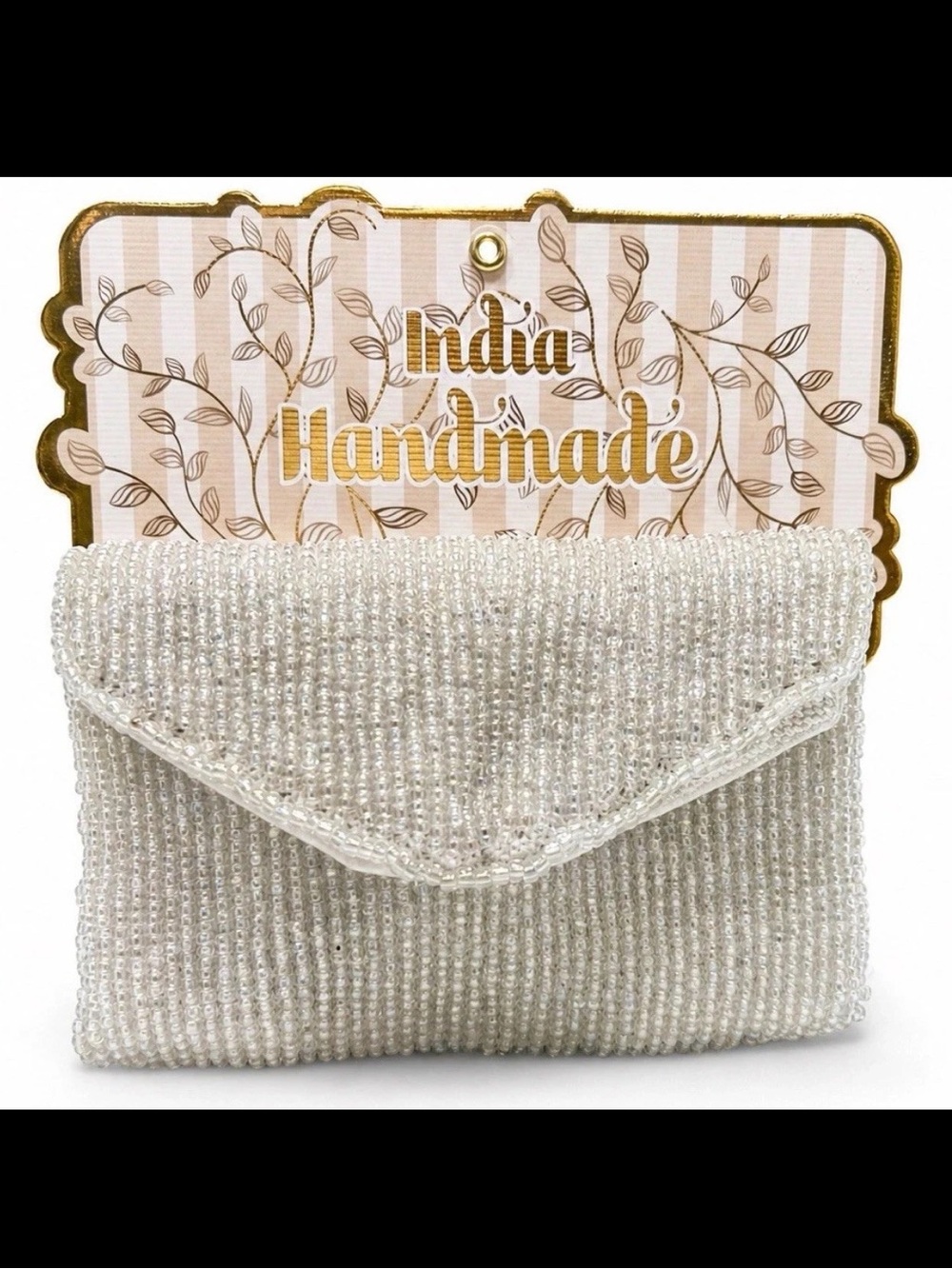 Beaded White Card Wallet - India Handmade
